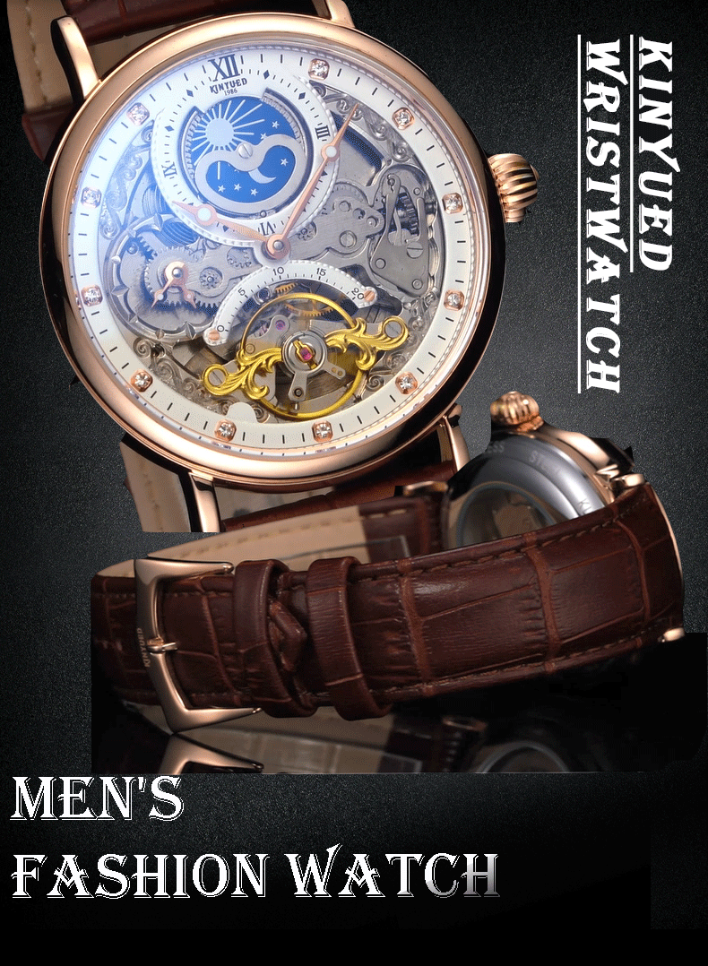 KINYUED New design Multifunctional mechanical watch Tourbillon mechanical movement