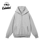 Zip Up Heavyweight Cotton Hoodie Cropped Winter Polyester Solid Male Black
