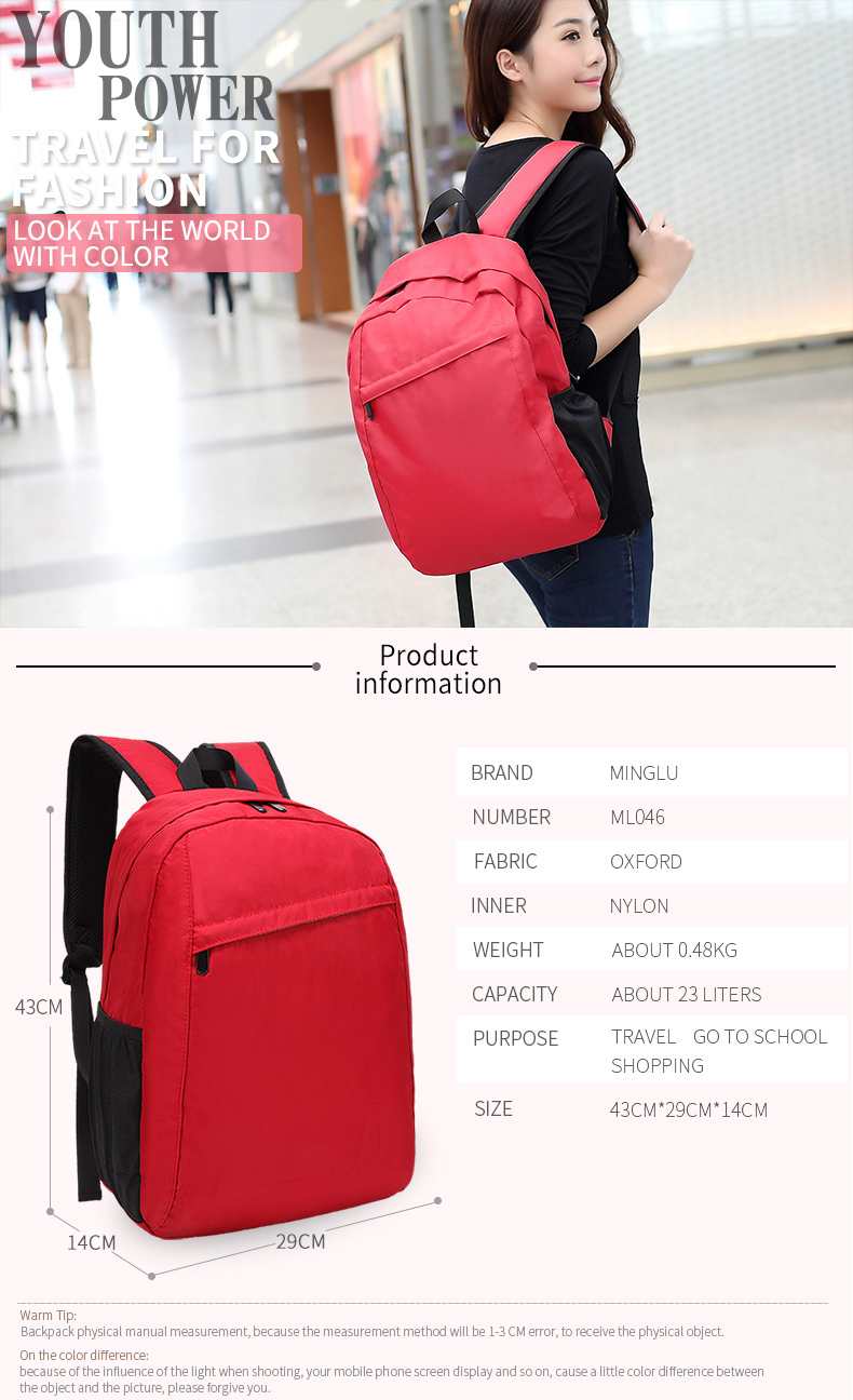 Custom logo fashion middle school students waterproof backpack for kid school bag