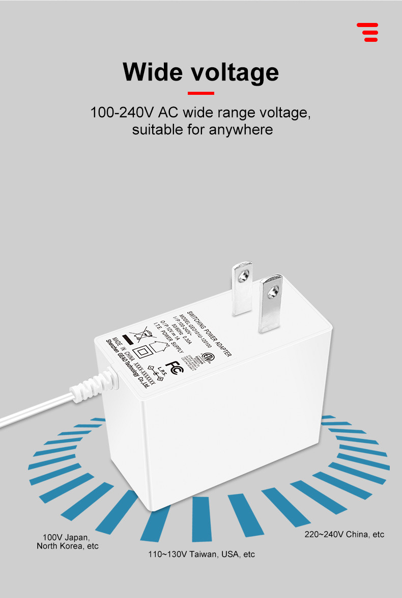 12V 1A Fast Charging Power Adapter 100VAC - 240VAC 12W Power Adaptor
