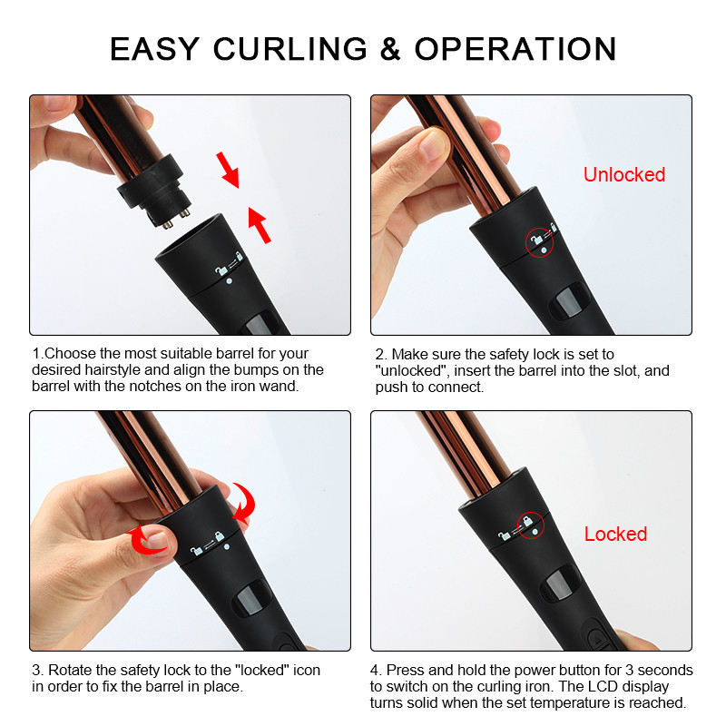 Dual Voltage Titanium Curling Wand Set 50HZ with LED Display