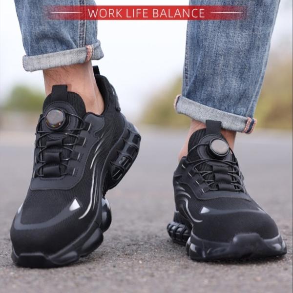 Industrial Safety Shoes Black Flying Knit Work Shoes BOA Button Safety Shoes TPU