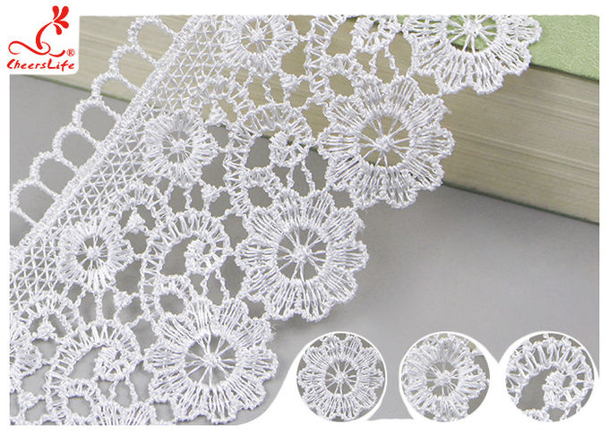 Embroidered Flower Guipure Polyester Lace Trim For Dress DTM Azo Free Dyeing