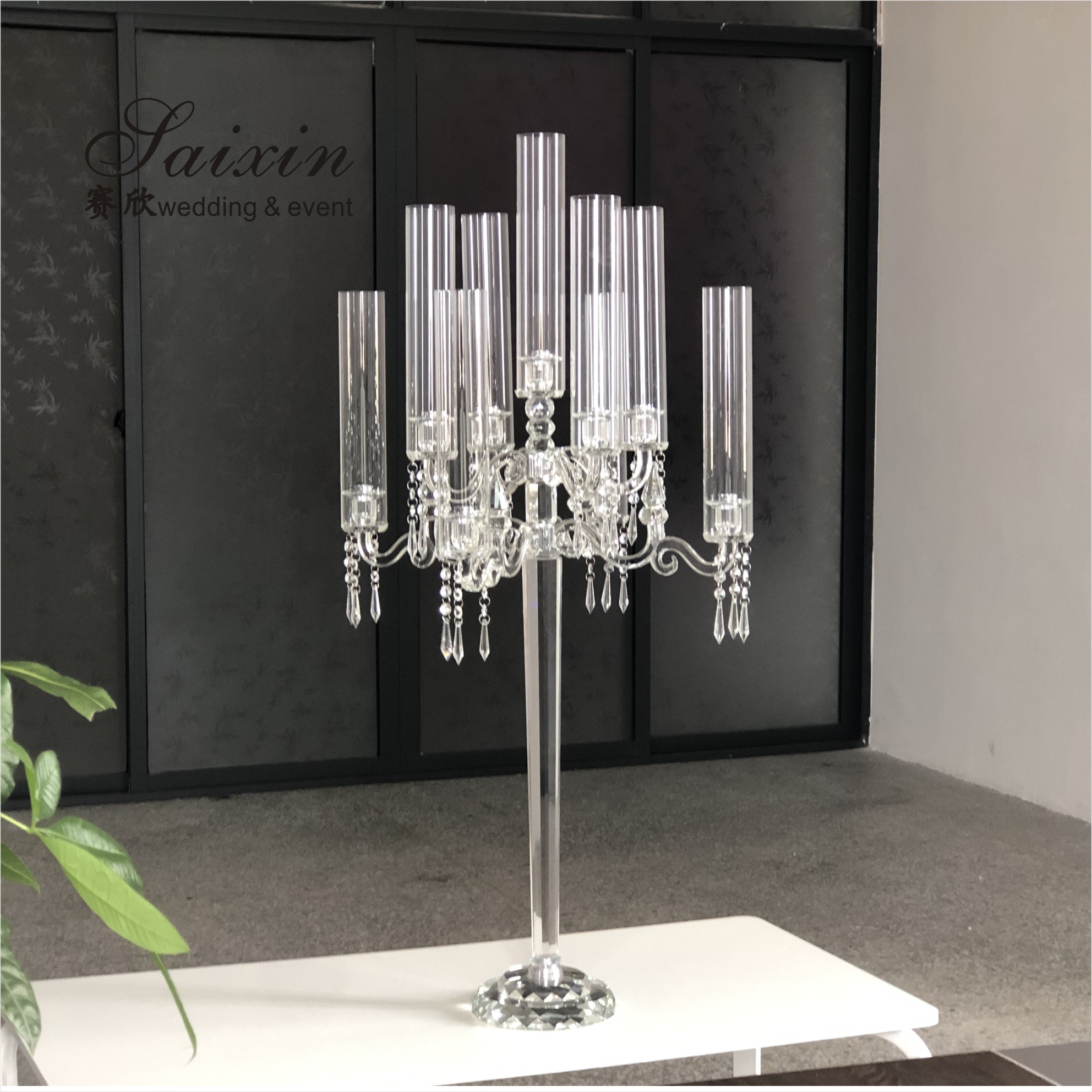 Tall Glass Crystal Candelabra 5 Arm 9 Arm Wedding Table Centerpiece