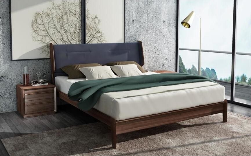 2017 New design of Fabric Upholstered headboard Bed by Walnut wood frame for Fashion Apartment bedroom furniture use