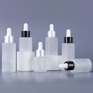 China Glass Cosmetic Containers Flat Shoulder Frosted Cosmetic Serum Dropper Bottle wholesale