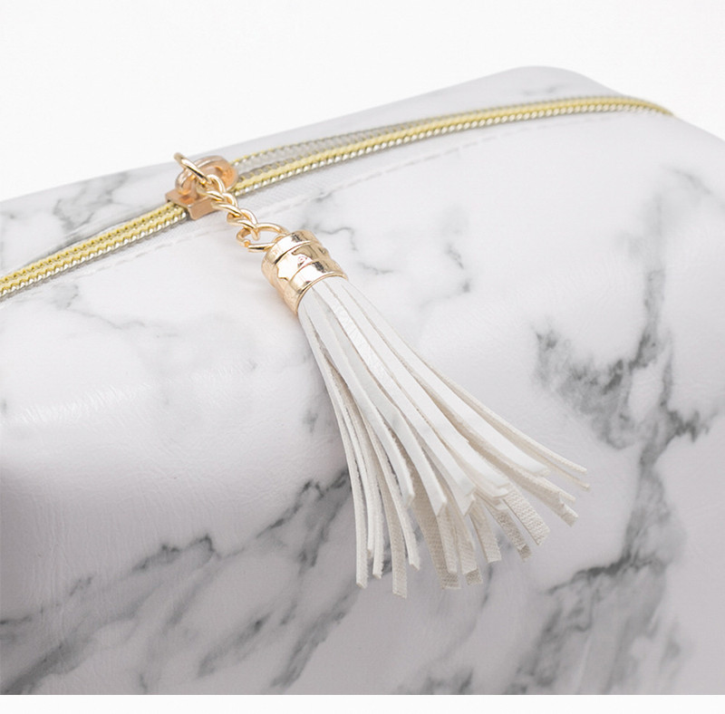 Large Capacity Waterproof Toiletry Wash Bag White Marble Leather