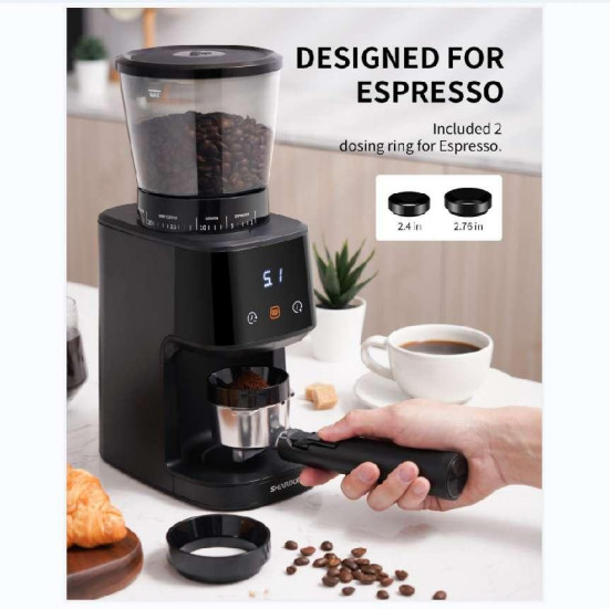 Black Homeuse Coffee Bean Burr Grinder Electric Particle Size CE ETL CB