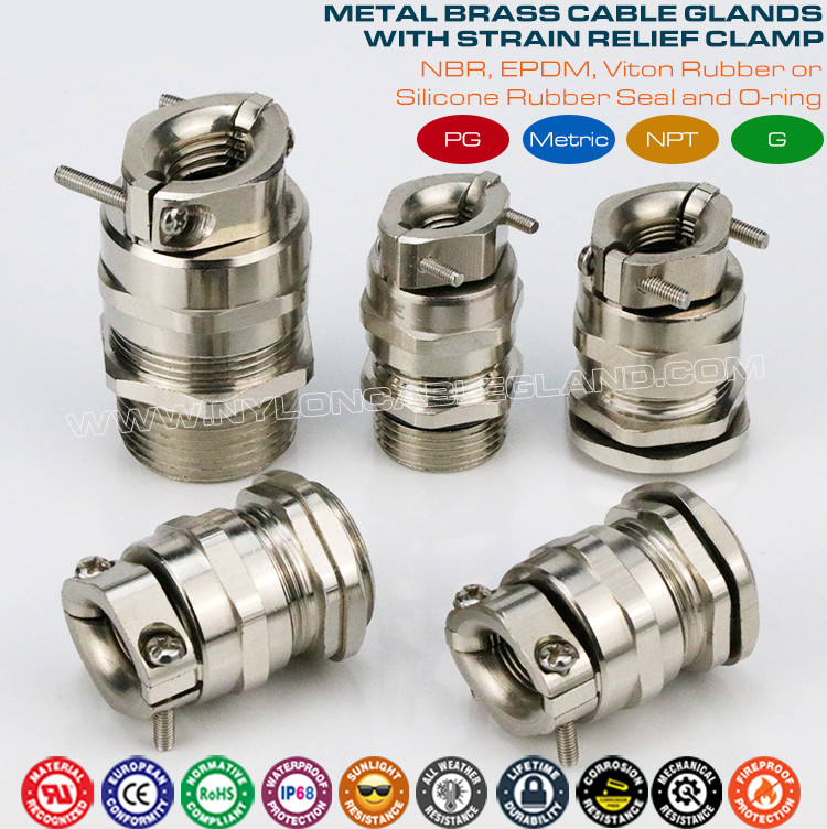 Brass IP68 Waterproof PG13.5 Cable Gland with Strain Relief (Stress Relief) Clamp for 6-12mm Range