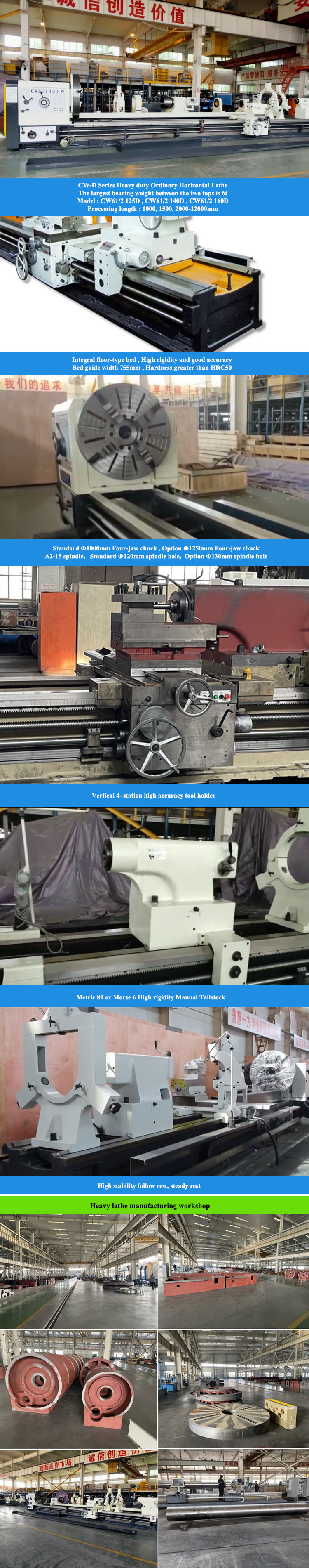5 Meter Large Lathe Machine CW61100D Width of Bed 755mm Heavy Duty Lathe Large Lathe Machine