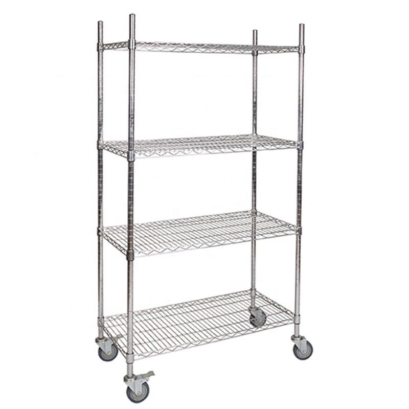 Chrome Powder Coated Metal Storage Wire Shelf 4 Tiers For Kitchen Restaurant