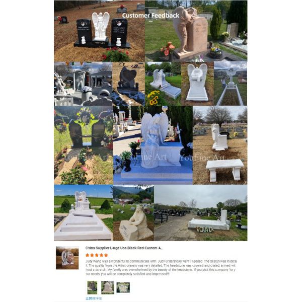 Modern Black Granite Double Angel Headstone Tombstone Cemetery Memorial Stone for Couple Engraved Heart Angel Wings Marble