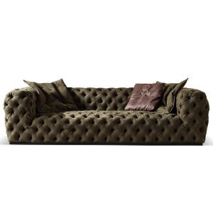 China Solid Wood Legs Living Room Sofa Genuine Leather Sofa 3 Seater Dark Green wholesale