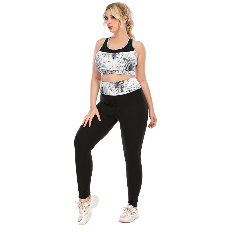 Snakeskin Printing Big Cup Yoga Sets 82% Nylon Gym Sports Bra And Leggings Set