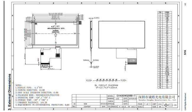 RTP 4.3in Small LCD Touch Screen RGB 250cd/M2 Lcd Display Module