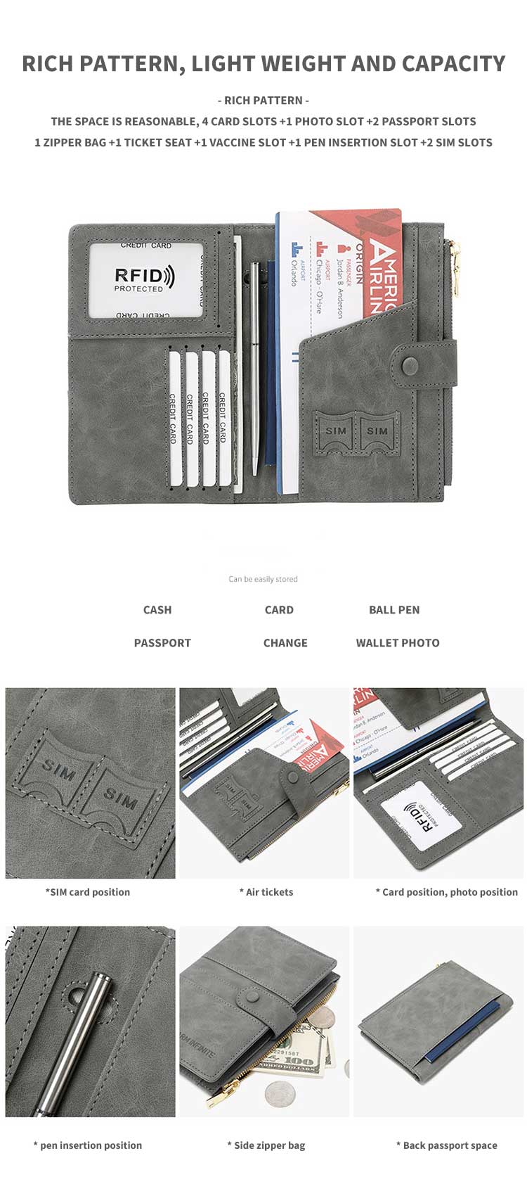 Advantage Leather Unisex Rfid Passport Holder for Fashion Business Travel Card Holder