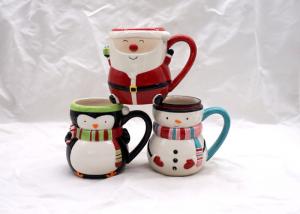 Covered Ceramic Christmas Coffee Mugs , Snowman Coffee Cups With Cap Lid / Scarf