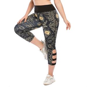 China Oversized Printed Hollow Out Yoga Pants Women Breathable Gym Leggings wholesale