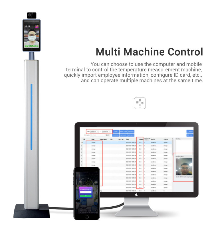 Yecon TR08D IPS Face Recognition Devices Biometric Temperature Scanner