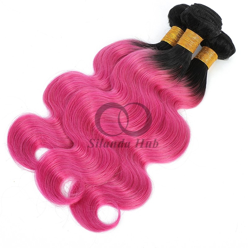 #T1B/Pink Body Wave Remy Human Hair Bundles Sew In Weave Bundles Brazilian Bundle Deals