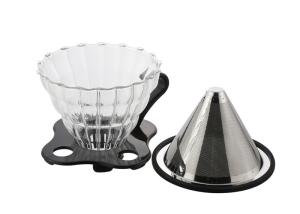 China Durable Glass Coffee Dripper Black Color Size 01 With Stainless Steel Coffee Dripper wholesale