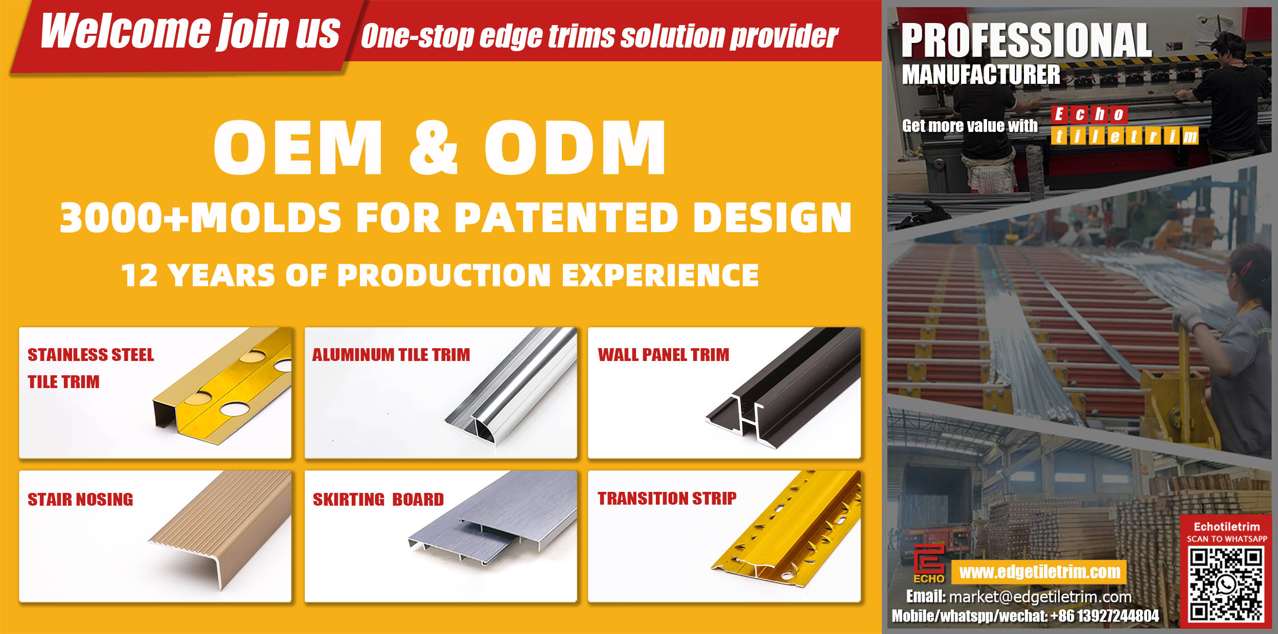 12.5mm Aluminum Straight Edge Tile Trim Tile Finishing Strip