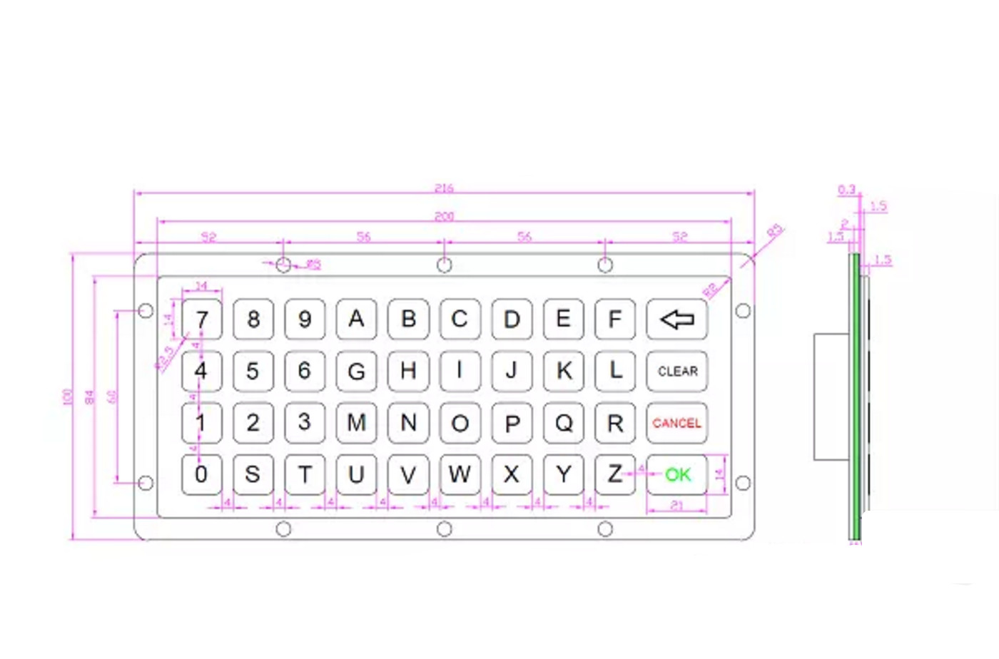 Outdoor Embedded Numeric Keypad Ip65 40 Keys Type For Kiosk / Elevator / Atm