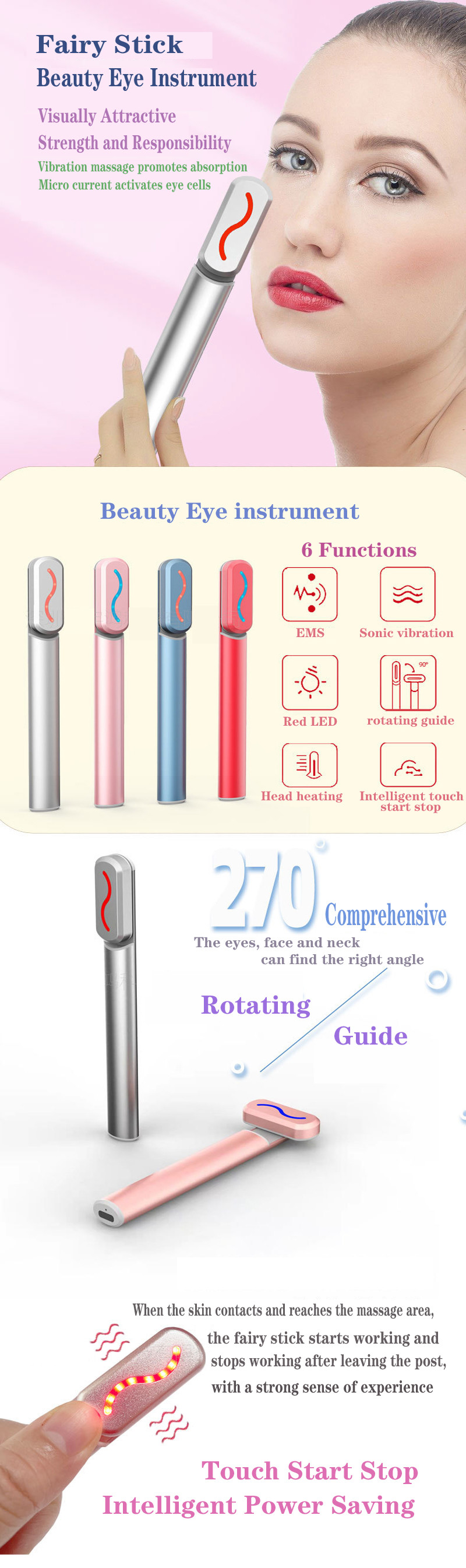 Eye & Face Massager Tool/Wand/Pen, Heated/Warm, Vibration, Anti Aging, Firm/Tone, Eye Fatigue, Puffy Eyes/Dark Circles