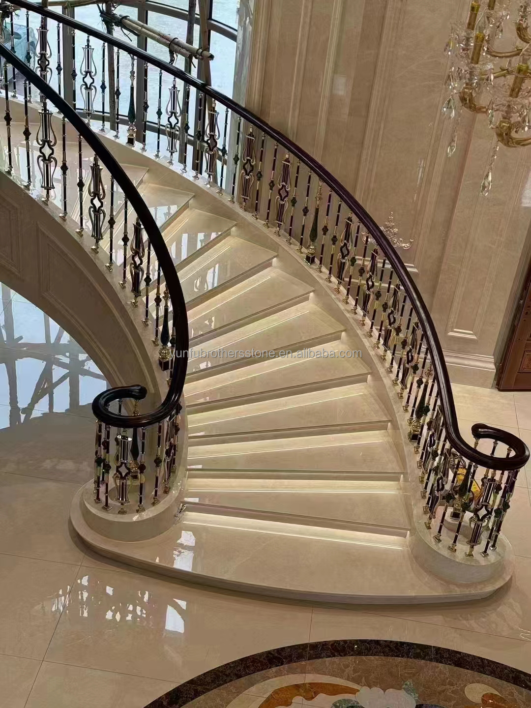Modern Polished Beige Marble Stairs for Hotels and Villas Graphic Design Flooring