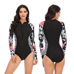 UPF 50 Women's Athletic One Piece Swimsuit Printed Zip Front One Piece Bathing