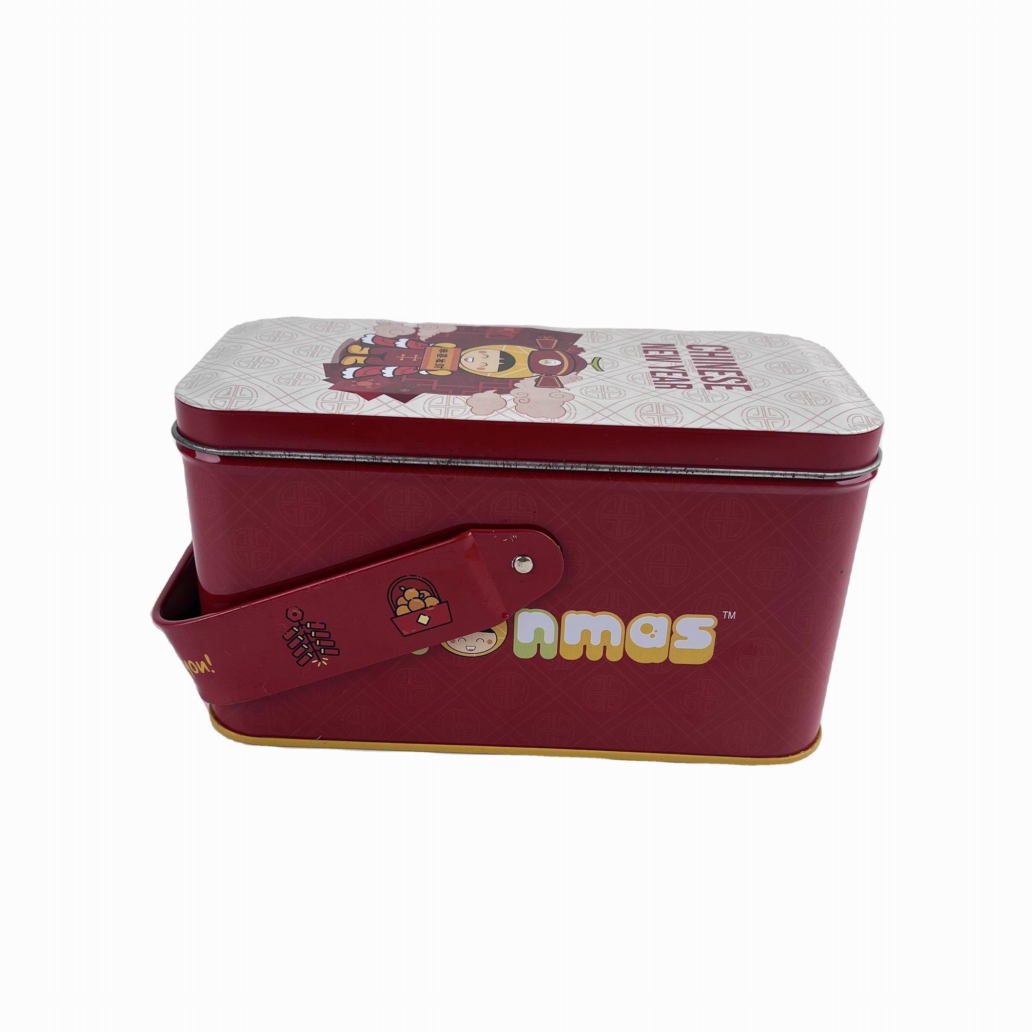 Vintage Rectangle Tin Lunch Boxes Pail With Lid And Handle Food Storage Packaging