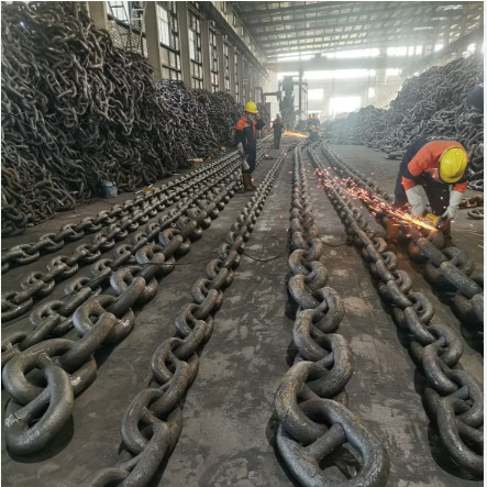 130mm Anchor Chains Grade 3 High Strength Alloy Steel Spray Paint Stud Link