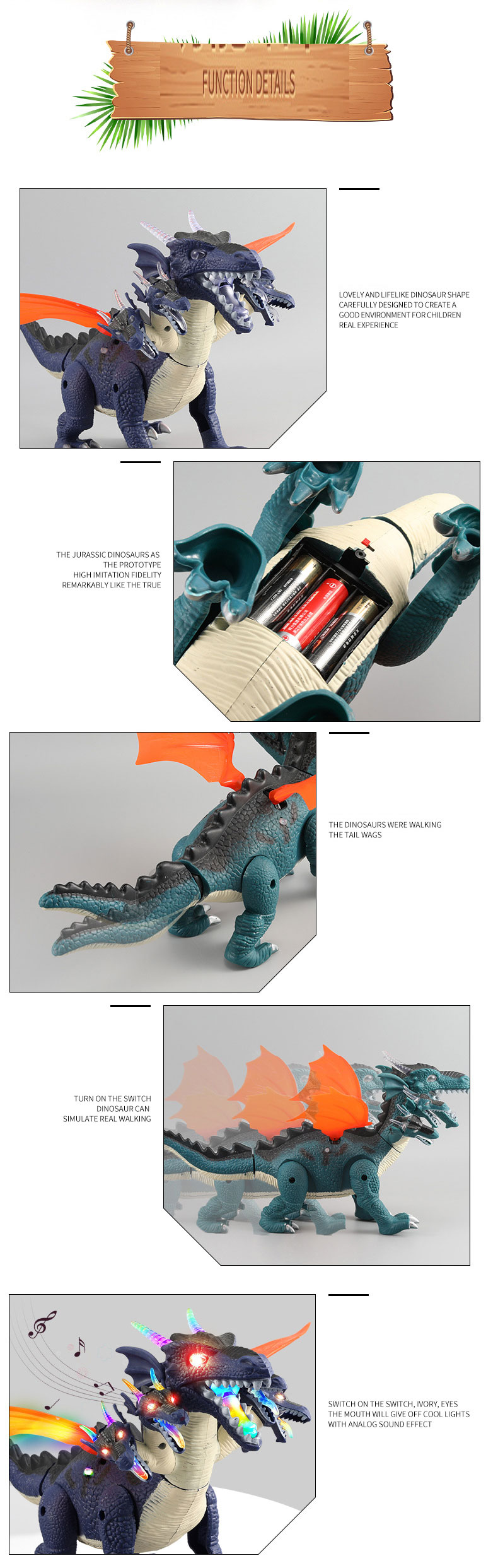 PVC Electric Dinosaur Toy for Children Age Range 0 to 24 Months Sound and Light Effects