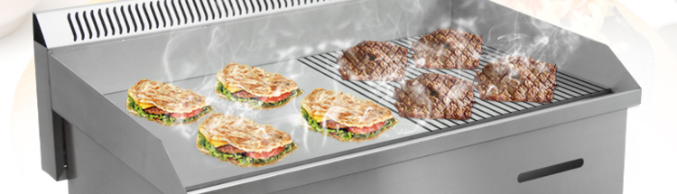 11.5kW Protective Case Stainless Steel Gas Burger Griddle with 1/3 Grooved Countertop