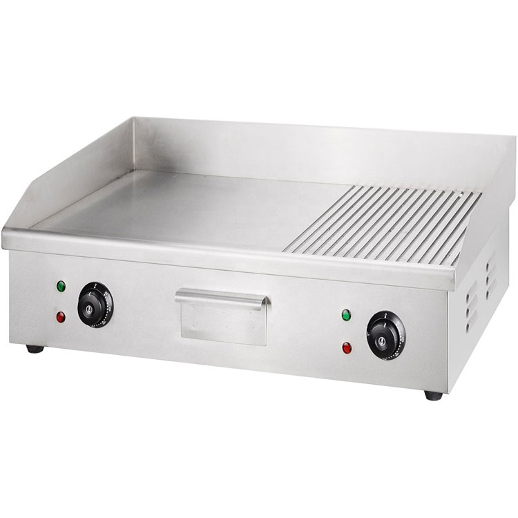 Hotel Kitchen Equipment Half Flat Half Pit Electric Griddle Silver Steel Countertop
