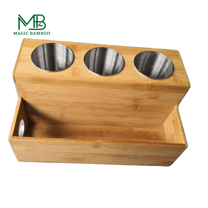 Countertop Bamboo Bathroom Storage Rack Hair Dryer And Straightener Holder