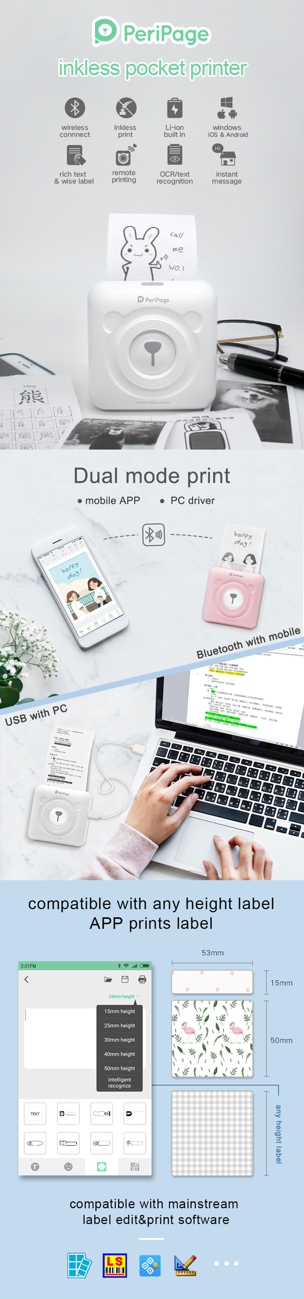Cute Shape Mobile Photo Printer Bluetooth Host Function Photo Pocket Sticker