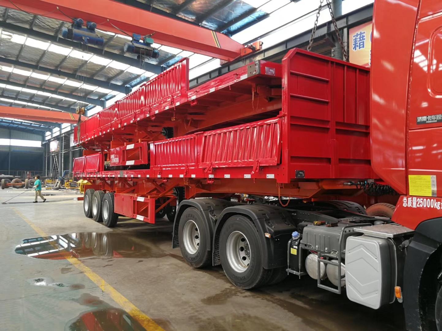 3 * 13ton Capacity Side Wall Flatbed Truck Semi Trailer 40T 3 Axles Cargo Transporting