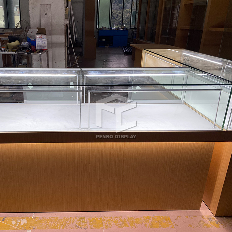 Customized Size Jewelry Display Cabinet White Golden Color