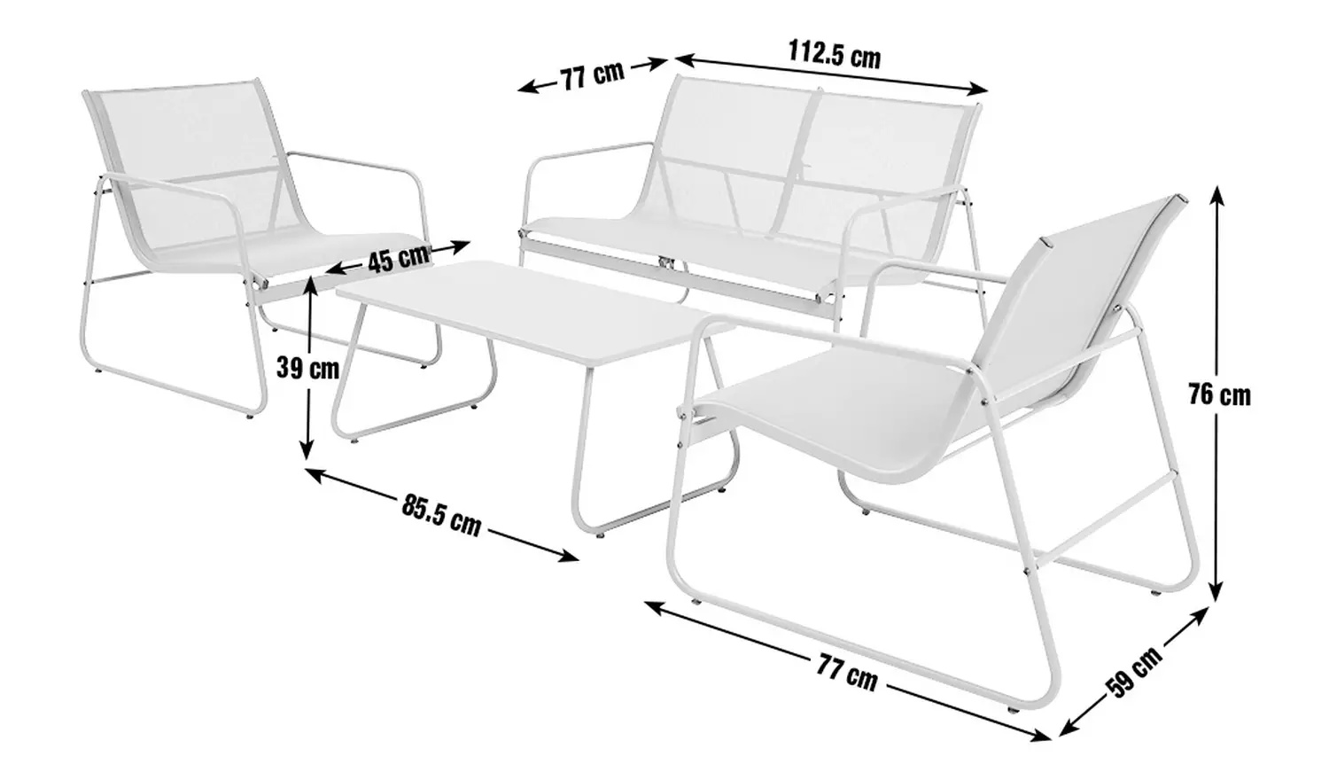 Outdoor Furniture AJUNION Colorful Macaron Metal Patio Set with 4 Seating Lounge Chairs