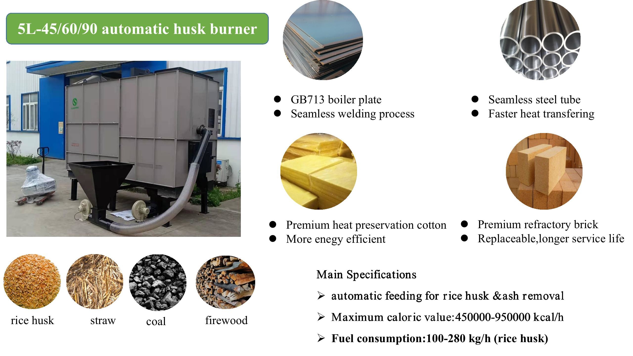 135kg/h Energy Efficient Rice Husk Furnace For Batch Recirculating Grain Drying Center