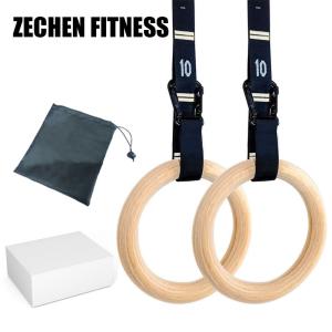 China 28mm Wooden Pull Up Rings Olympic Double Layers Durable Nylon 8 Feet Stitches Straps wholesale