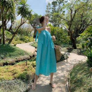 China Seaside Beach Womens Vacation Dresses Halter Fashion Backless Cut Out wholesale