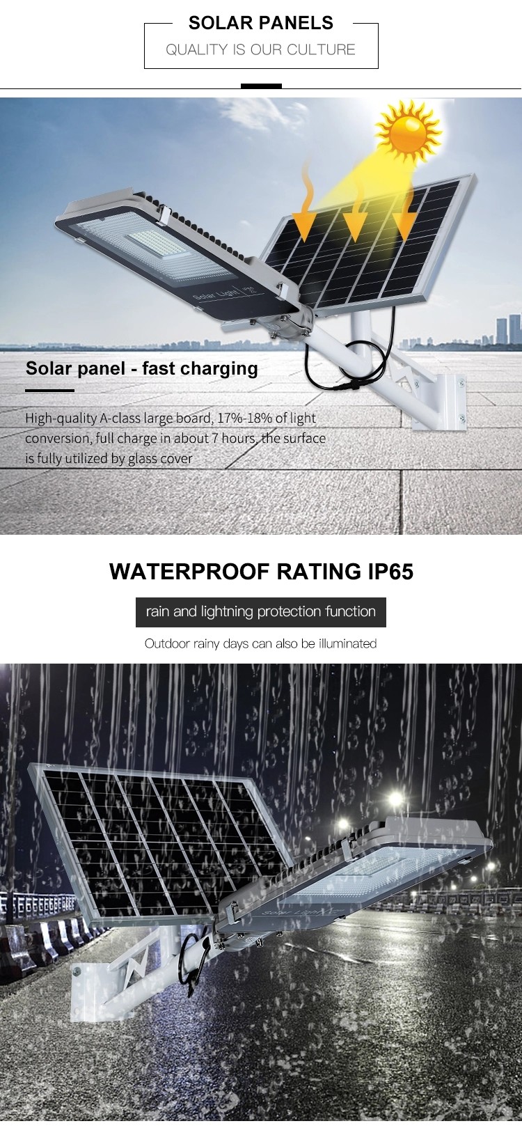 Outdoor Solar LED Street Light Die Cast Aluminum Body High Efficiency Chip