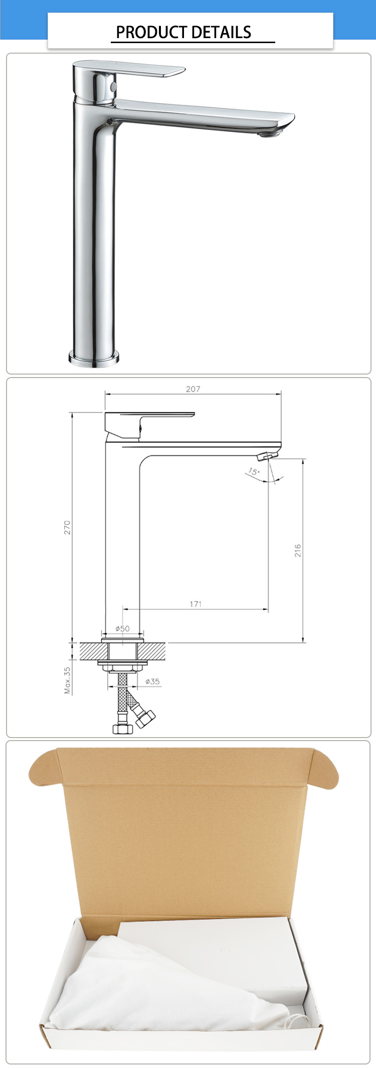 Deck Mounted Single Lever Vanity 270mm Wash Basin Faucet