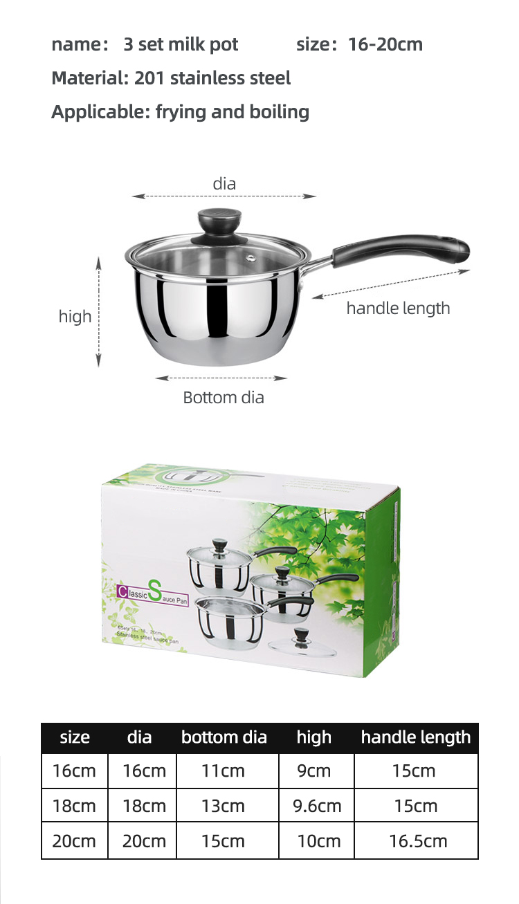 High Quality 6 Pieces Stainless Steel Cooking Pot Sauce Pan Cookware Set Milk Pot Set With Glass Lid