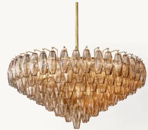 China Customized Smoked Glass Pendant Light 36 Inch Glass Tiered Chandelier 25W wholesale