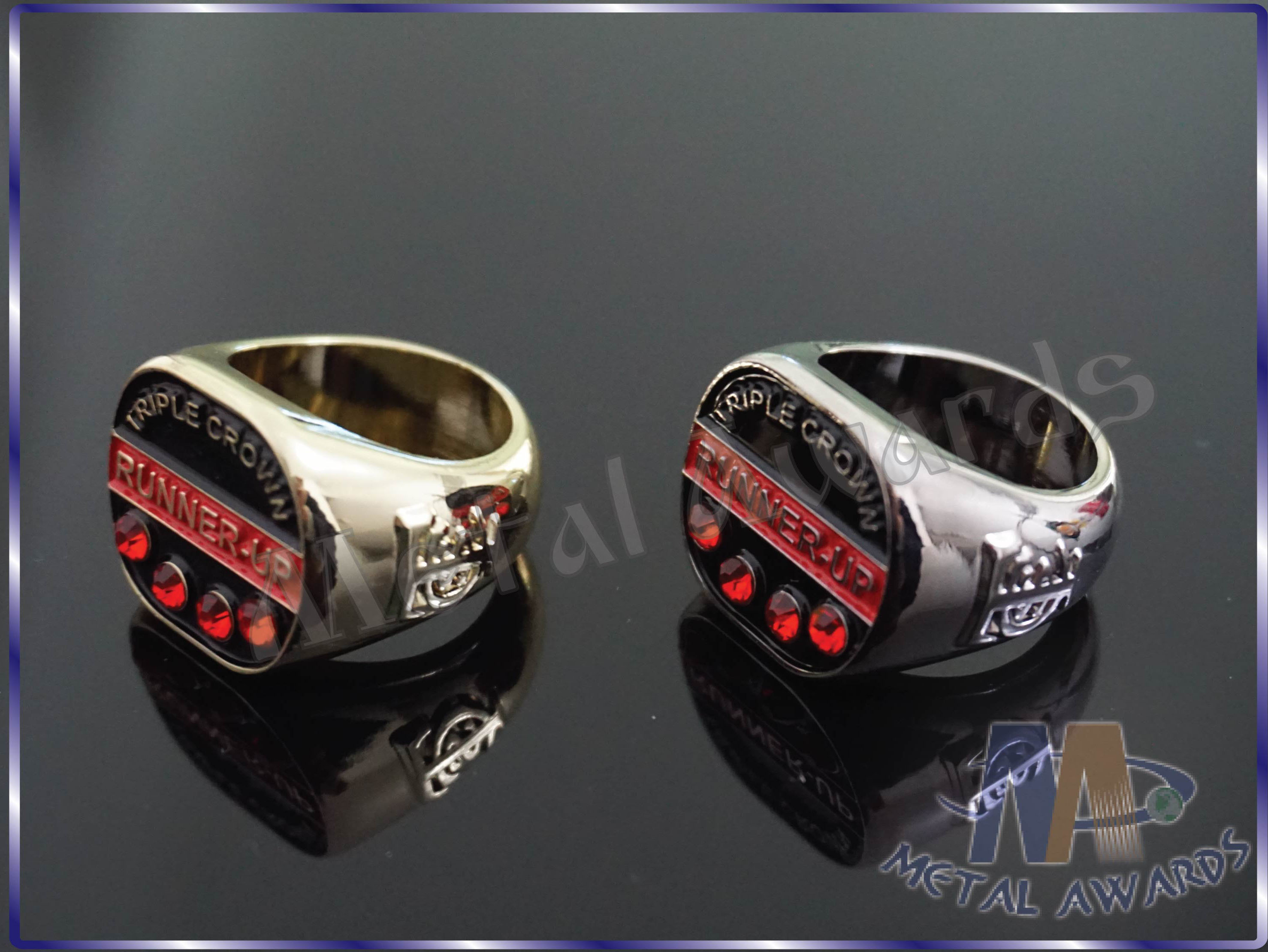 2D Or 3D Design Zinc Alloy Ring With Red Stones Environmental Friendly