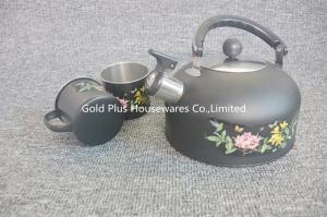China Flower Painting 0.11cbm Stainless Steel Whistling Tea Pot With Two Cups wholesale