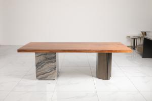 China Ceramic Wood Glass Top Dining Table with Marble Base wholesale